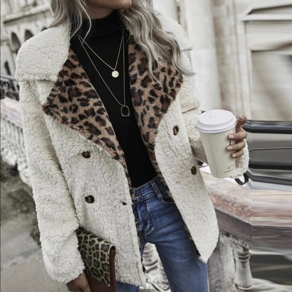 💥LEOPARD PRINT LAPEL DOUBLE-BREASTED TEDDY COAT💥
